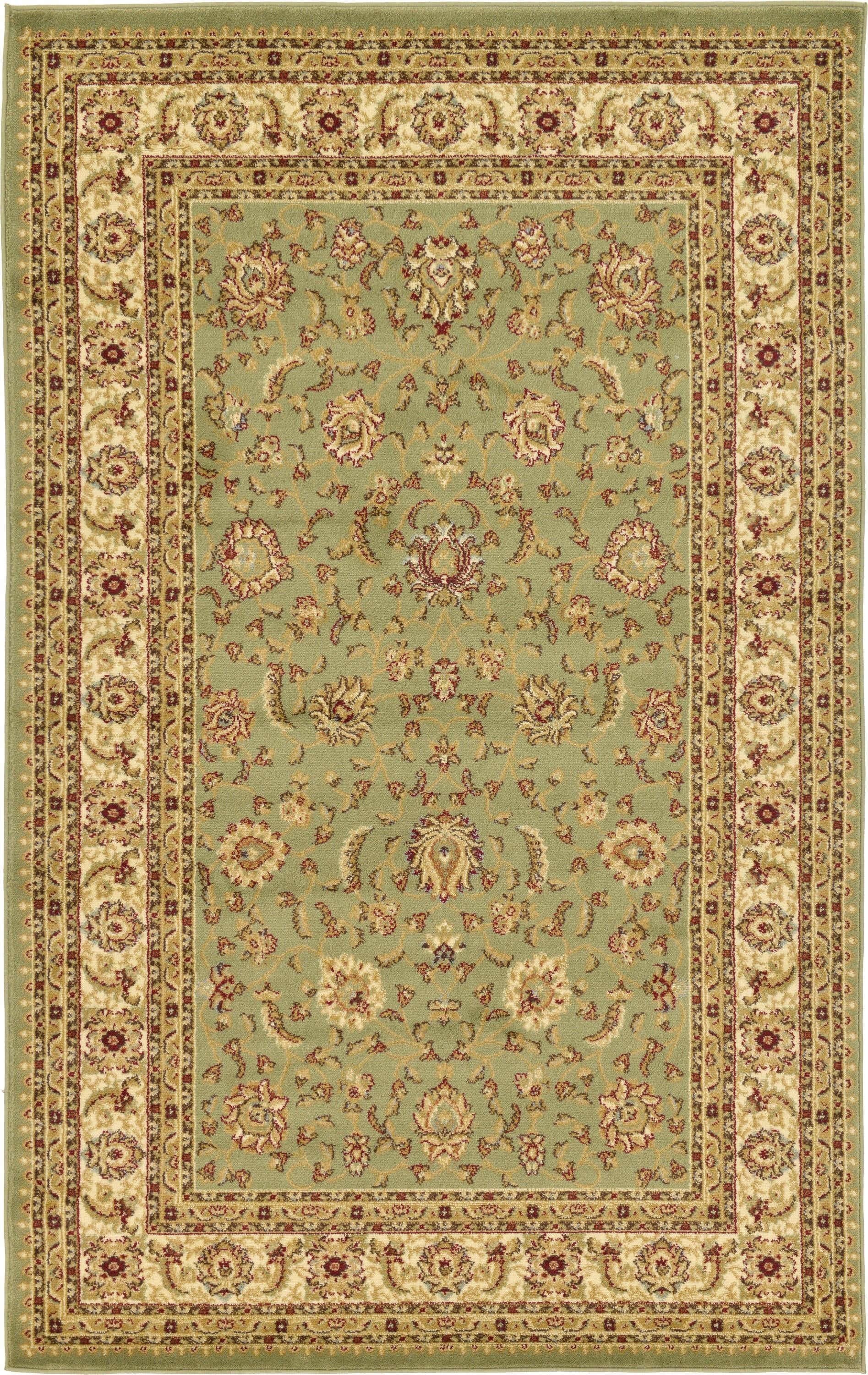 Green Rectangular Synthetic Easy Care Area Rug