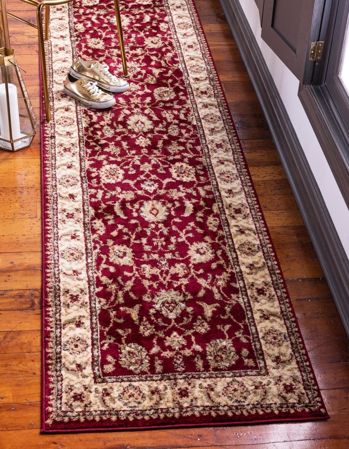 Red and Gold Synthetic Oriental Runner Rug