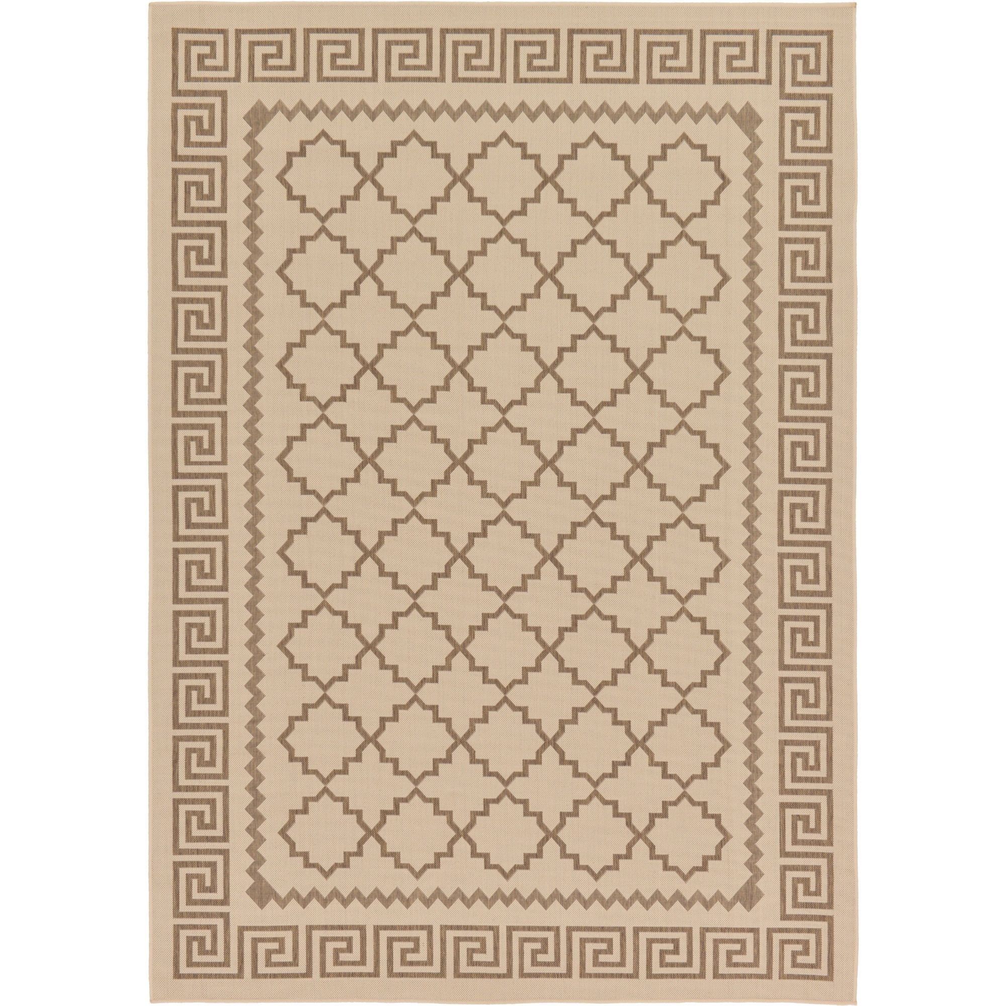 Beige and Brown Geometric Outdoor Area Rug 7' x 10'