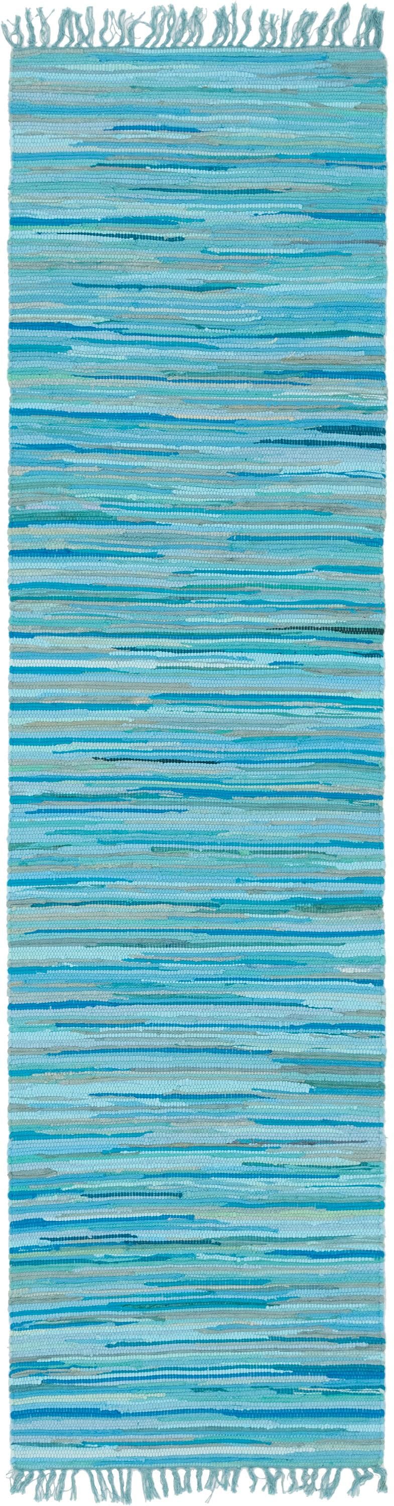 Handwoven Light Blue Stripe Indoor Runner with Recycled Materials