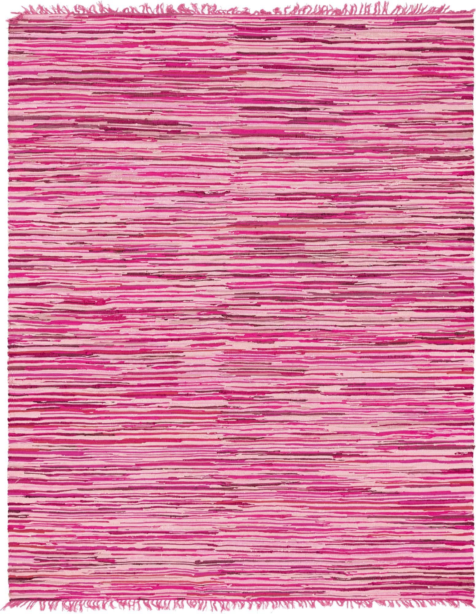 Handwoven Pink Stripe Cotton Blend 9' x 12' Indoor Rug