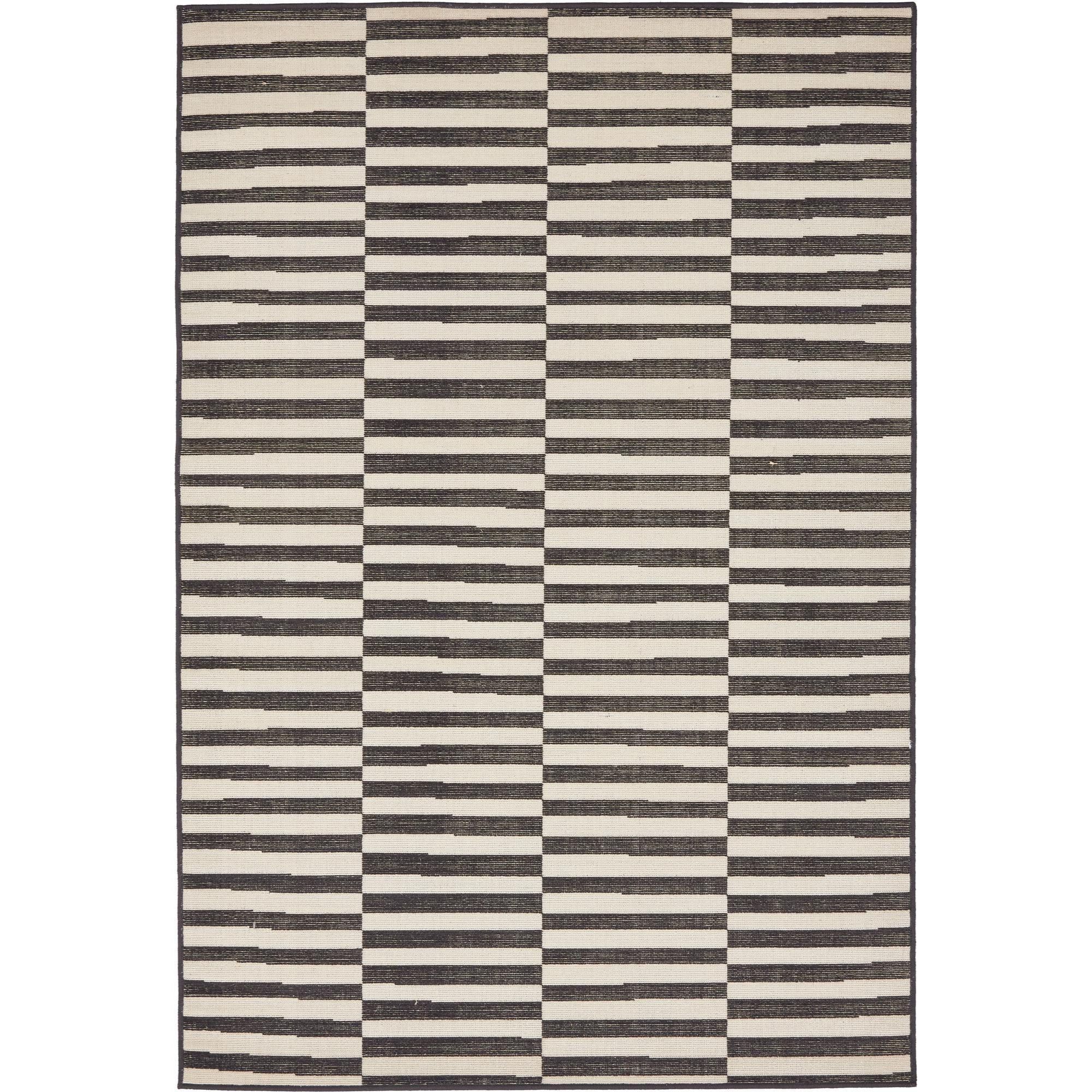 Black and Ivory Striped Synthetic 4' x 6' Area Rug