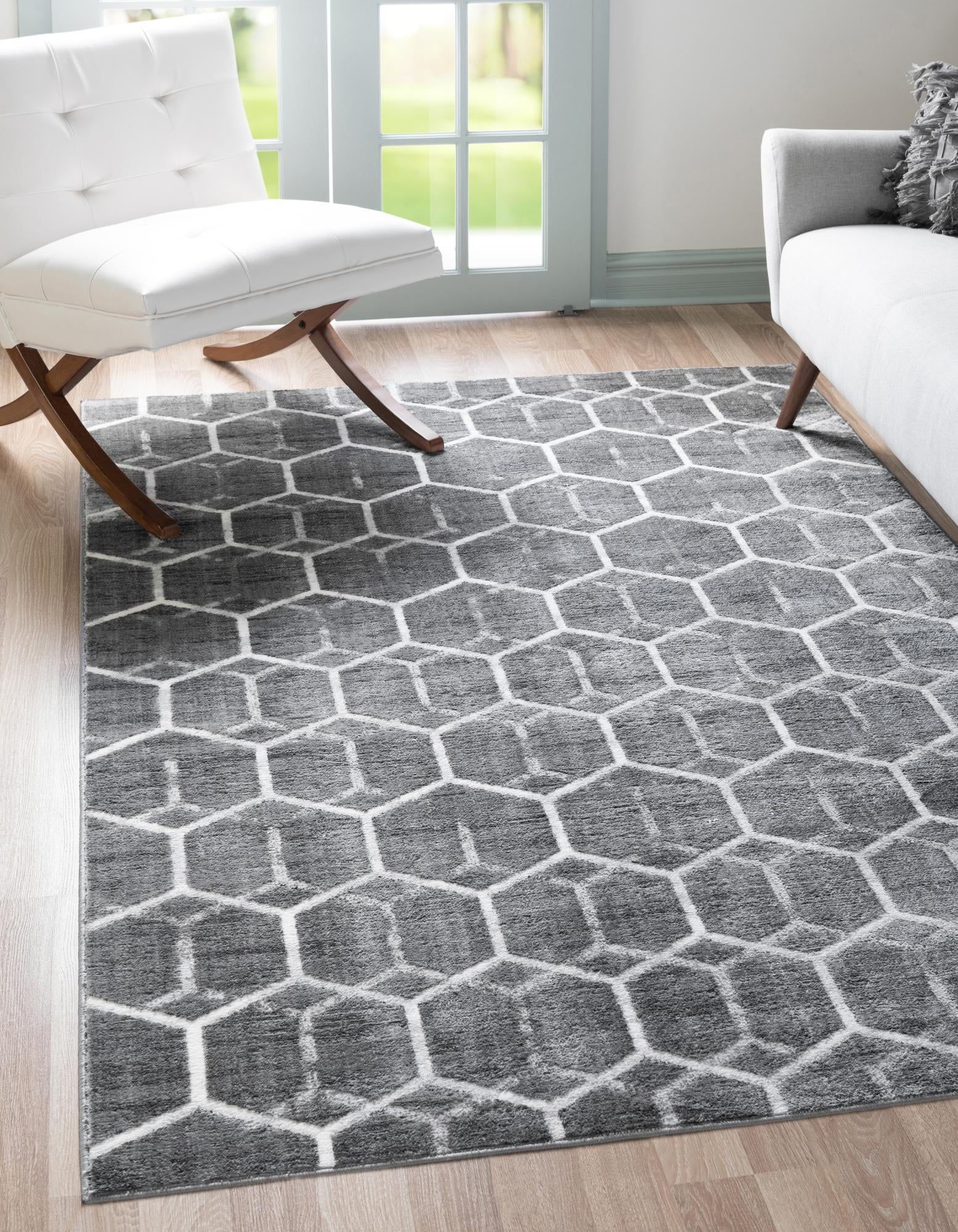 Sophisticated Gray Trellis Indoor Rug 7' x 10' with Easy Care