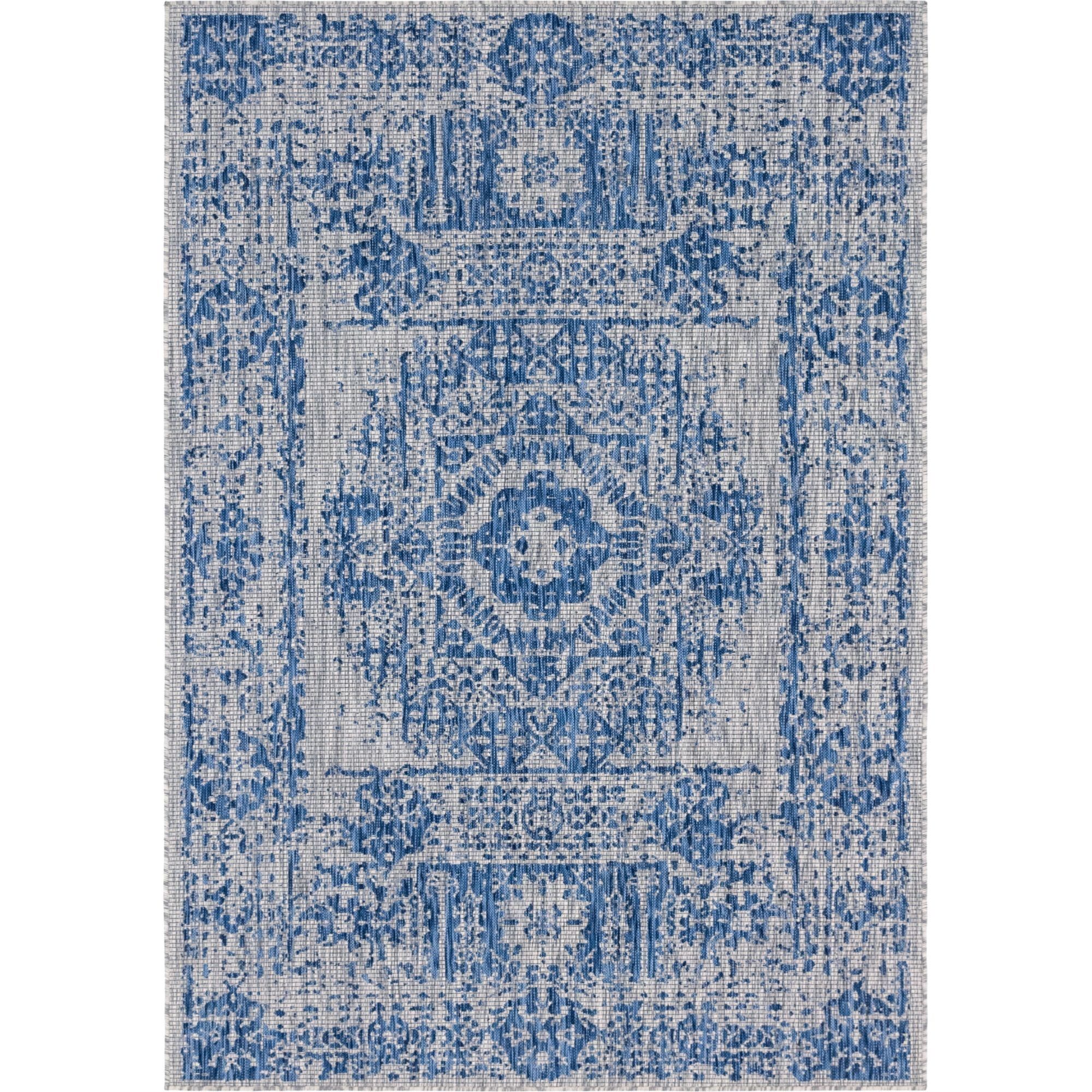 Elysian Blue 7' x 10' Flat Woven Synthetic Outdoor Rug