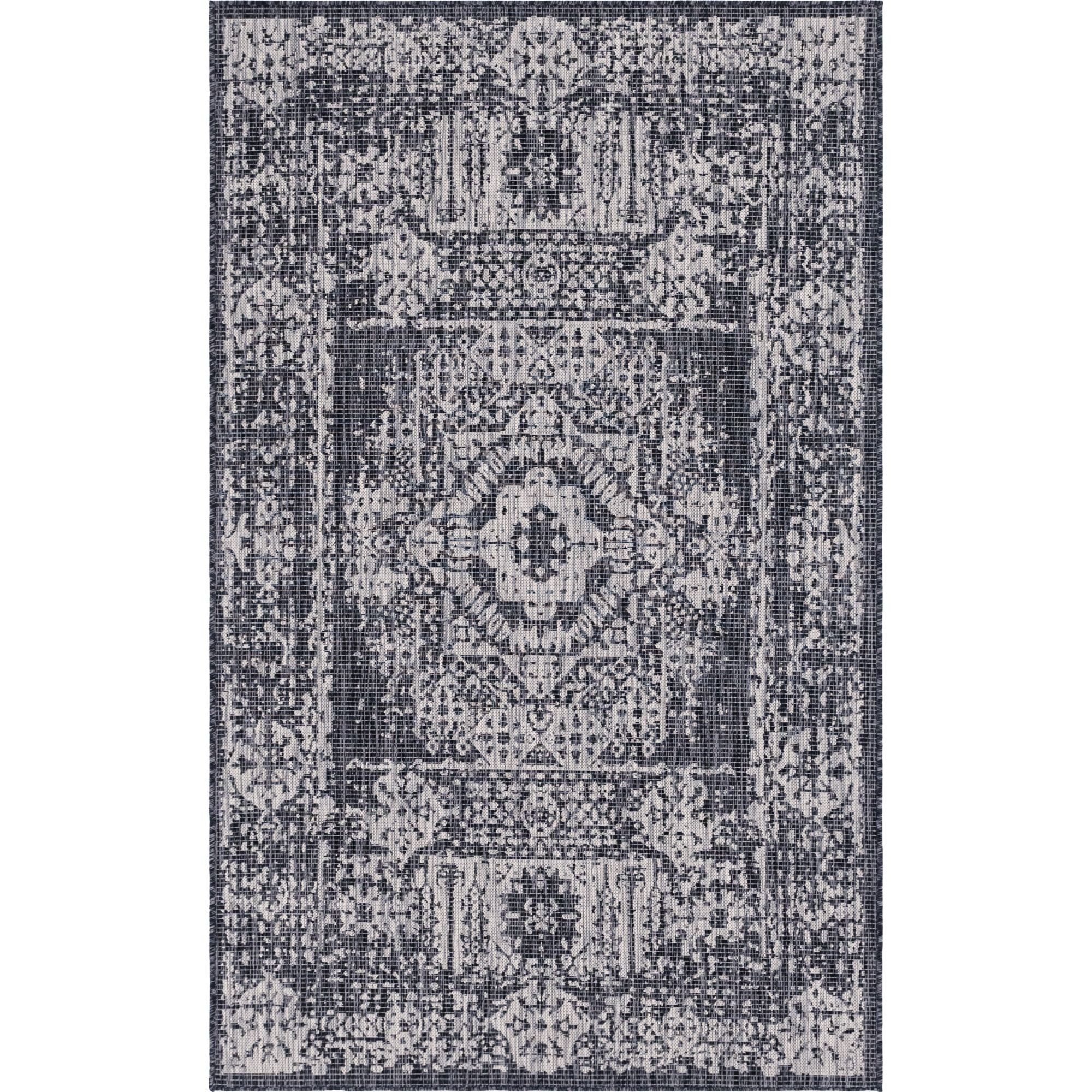 Charcoal Gray Flat Woven Synthetic 5' x 8' Outdoor Rug