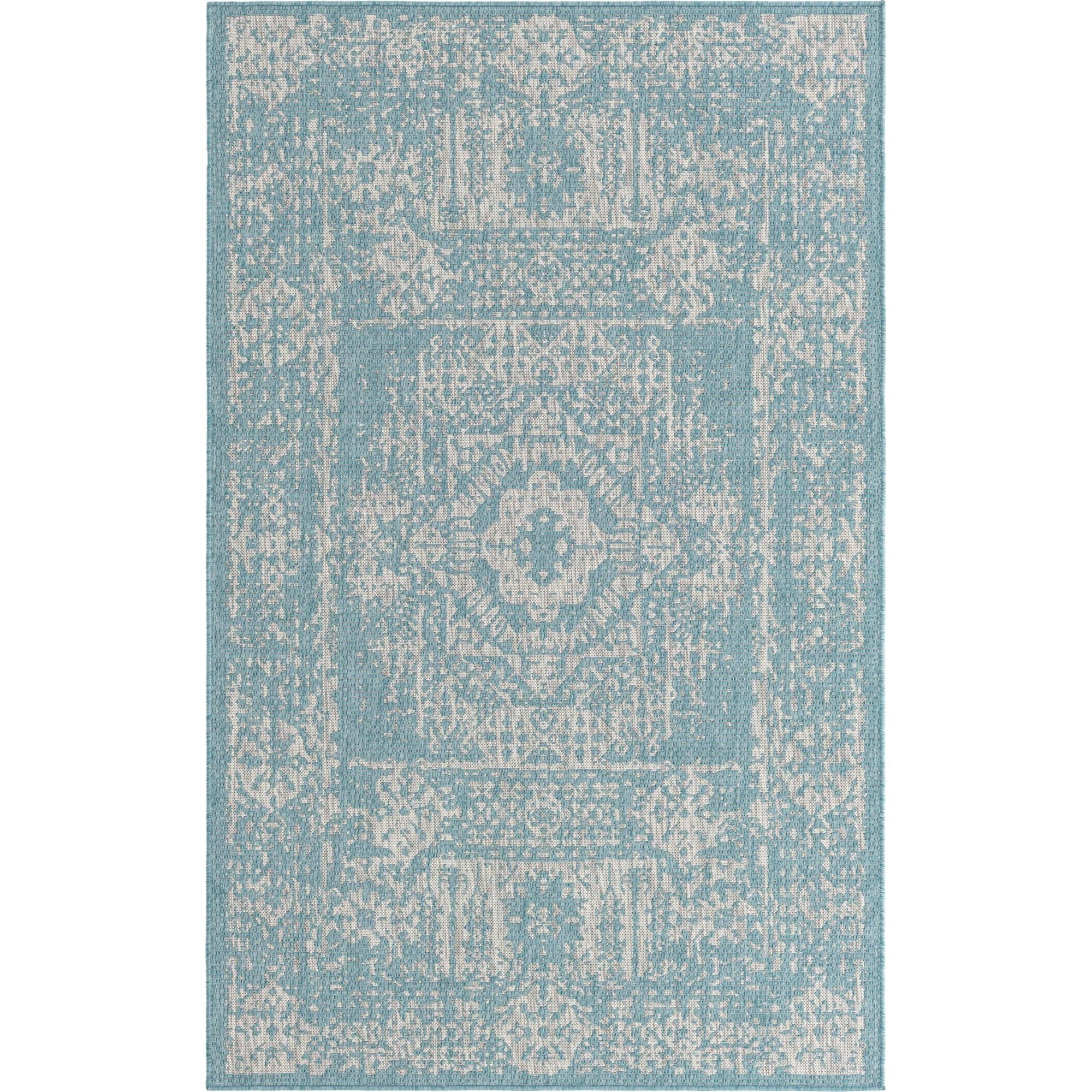 Serene Light Aqua & Gray 5'x8' Synthetic Outdoor Rug