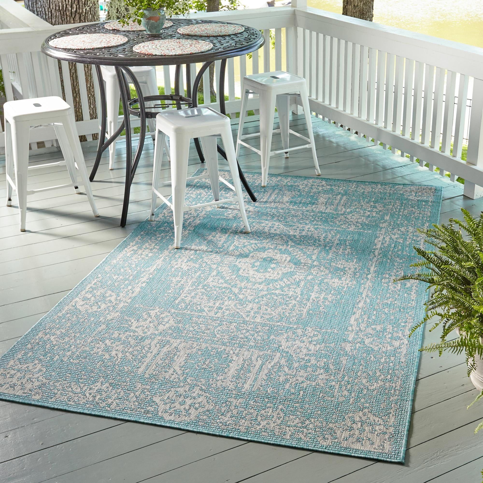 Serene Aqua Synthetics 8'x11' Outdoor Easy-Care Rug