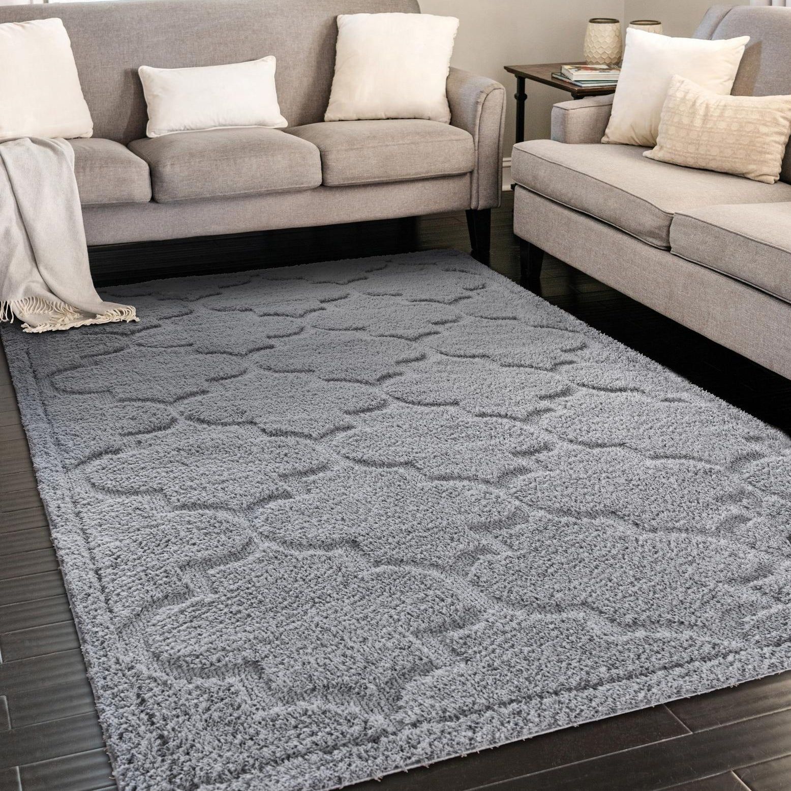 Gray Trellis Shag Synthetic 4' x 6' Area Rug