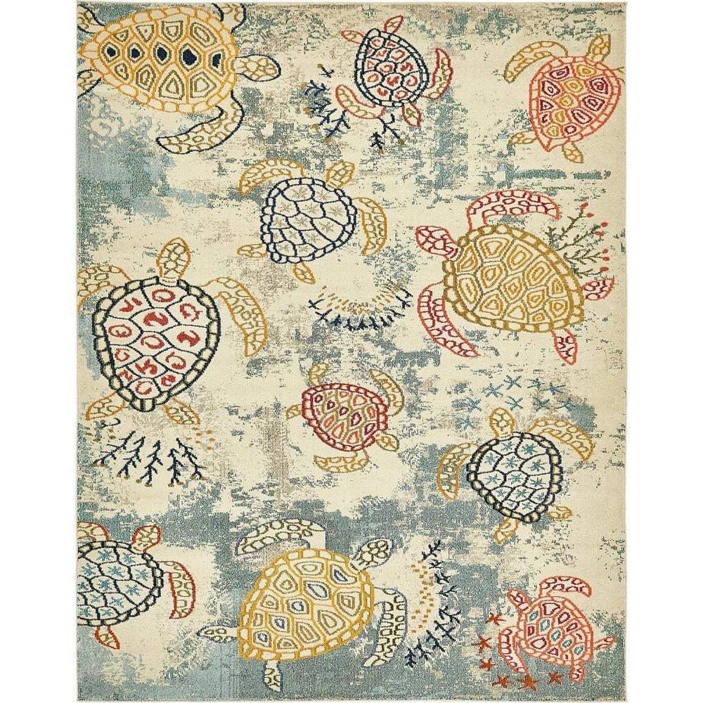 Coastal Charm Beige & Blue 8' x 10' Synthetic Easy-Care Rug