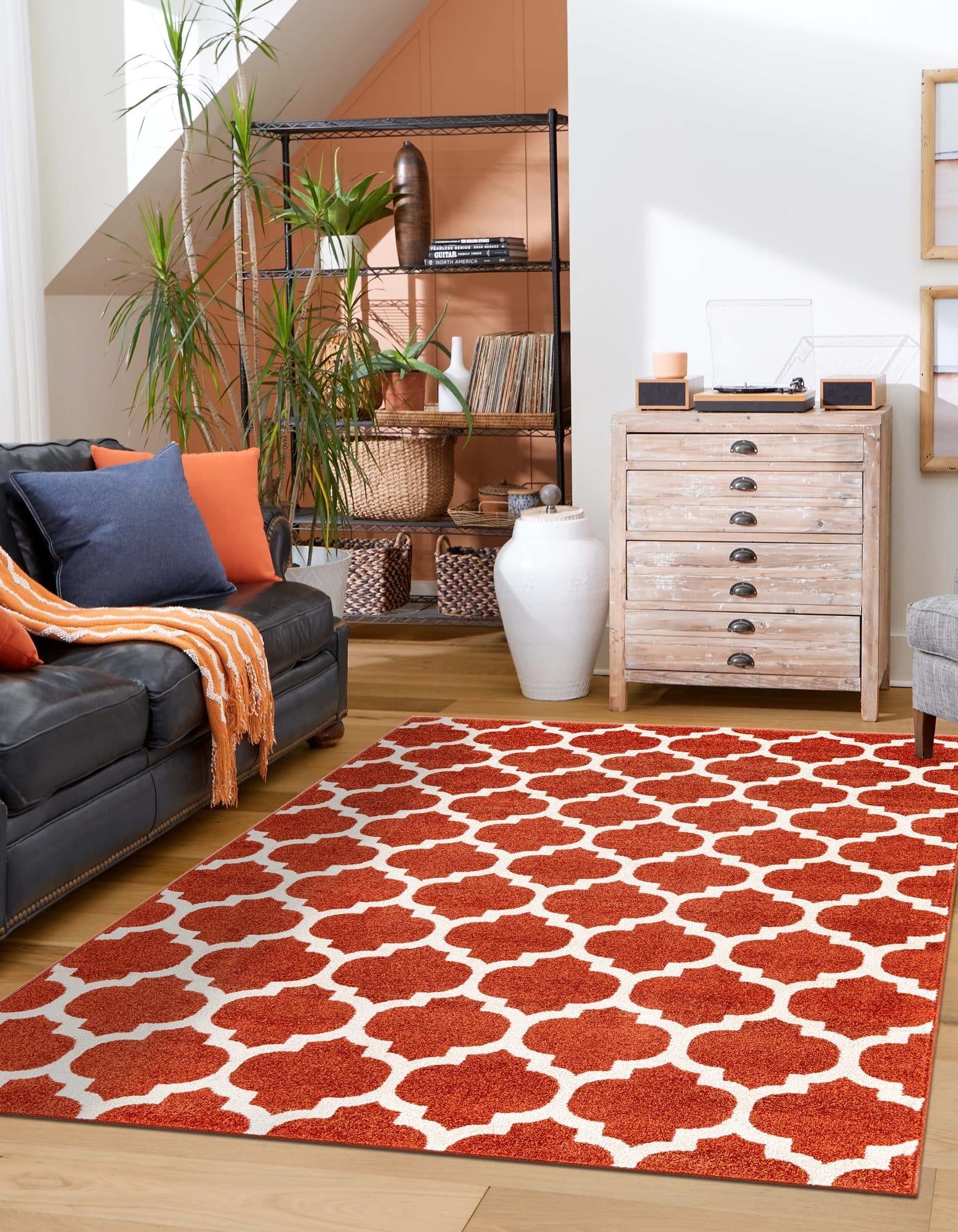 Elegant Harmony Light Terracotta Trellis Indoor Rug (6' x 9')