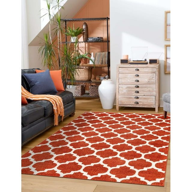 Elegant Harmony Light Terracotta Trellis Indoor Rug (6' x 9')