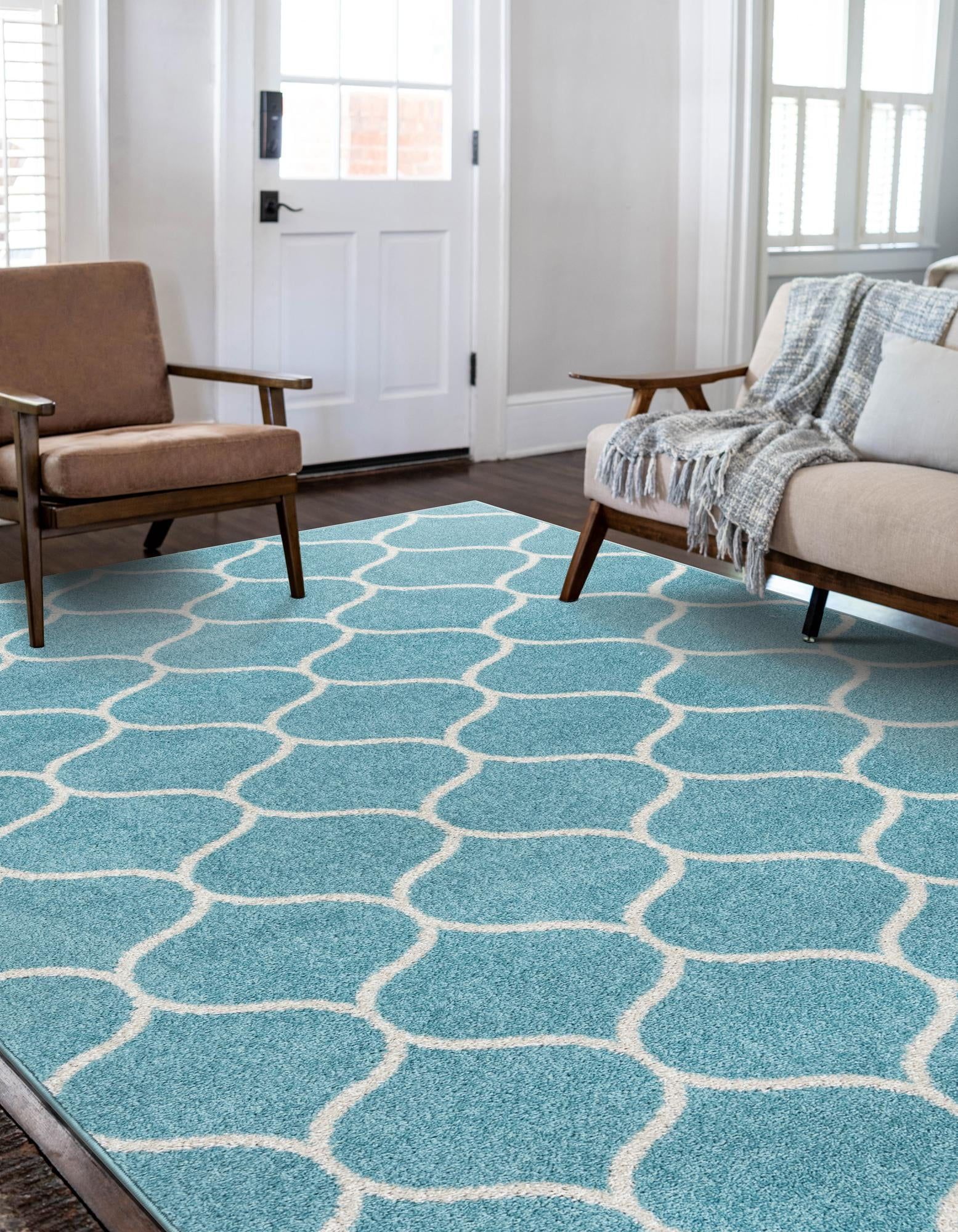 Trellis Frieze Light Blue & Ivory Geometric Area Rug (8' x 11')