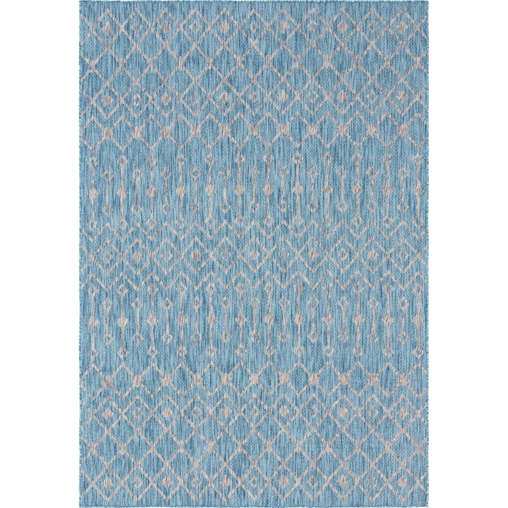 Aqua Trellis Synthetic 7' x 10' Easy Care Outdoor Rug