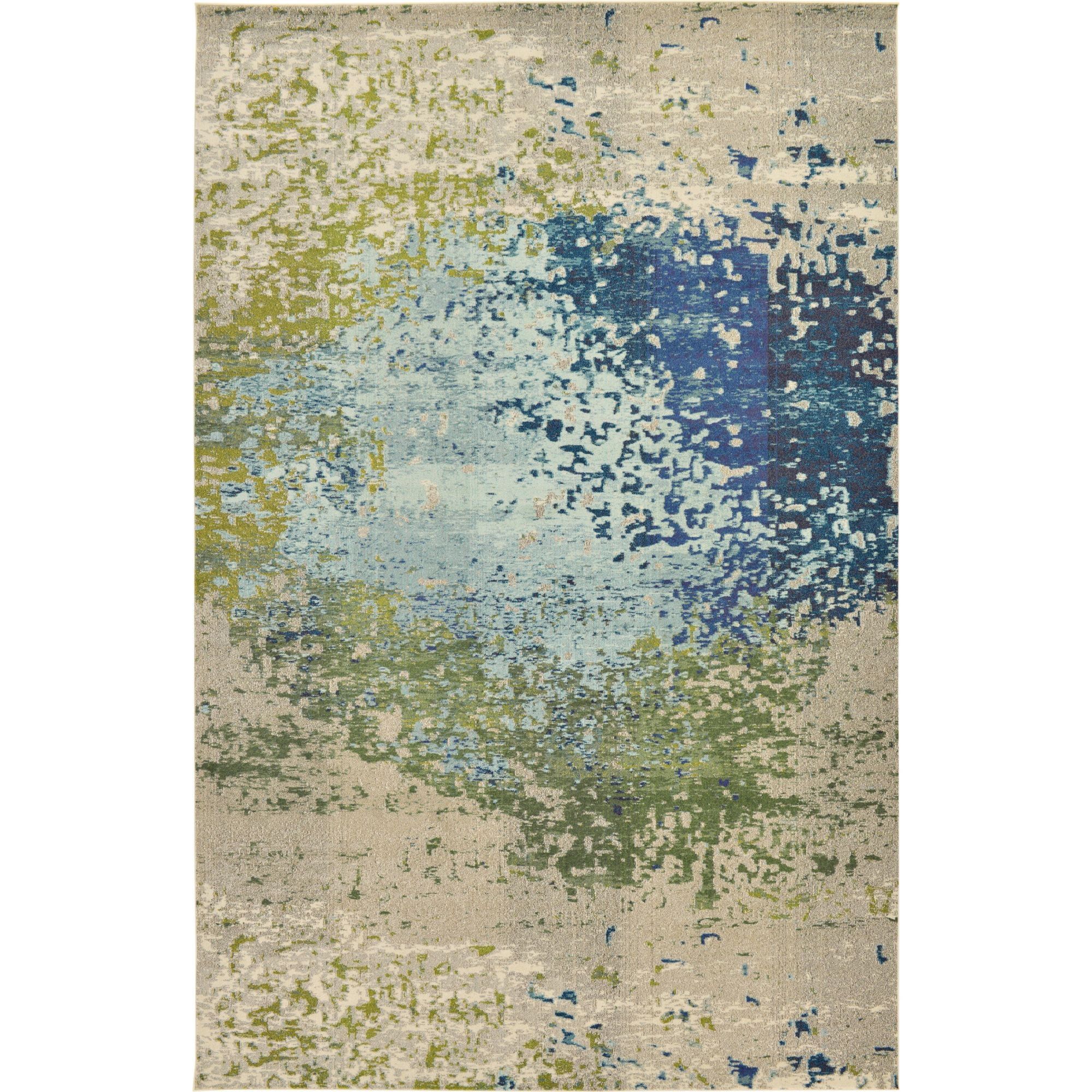 Blue and Beige Abstract Rectangular Rug 10' 6" x 16' 5"