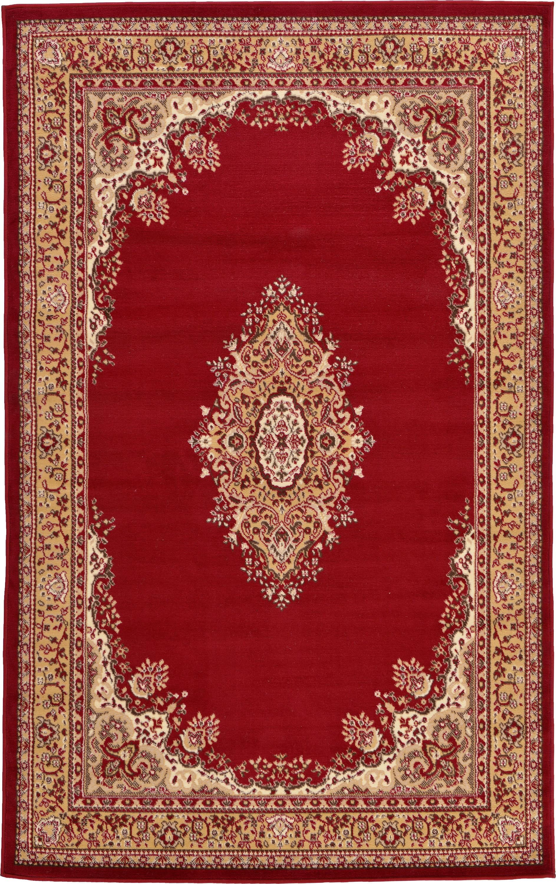 Elegant Medallion 5'3" x 8' Burgundy Synthetic Rectangular Rug