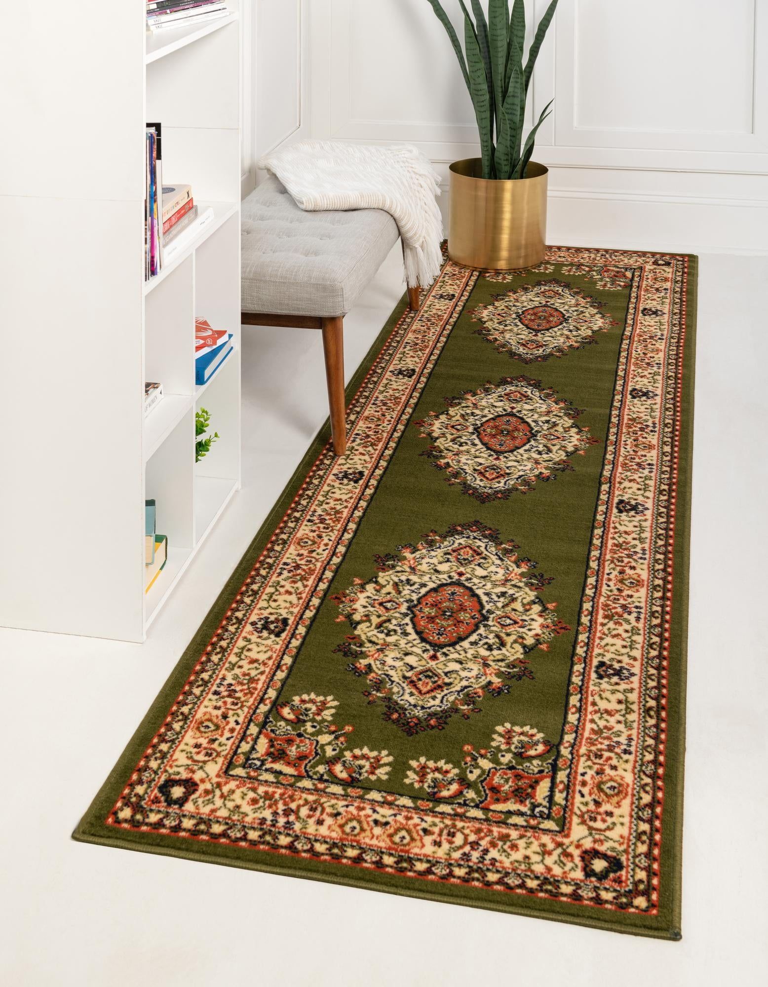 Elegant Medallion Green Synthetic Runner Rug 2' 2" x 8' 2"