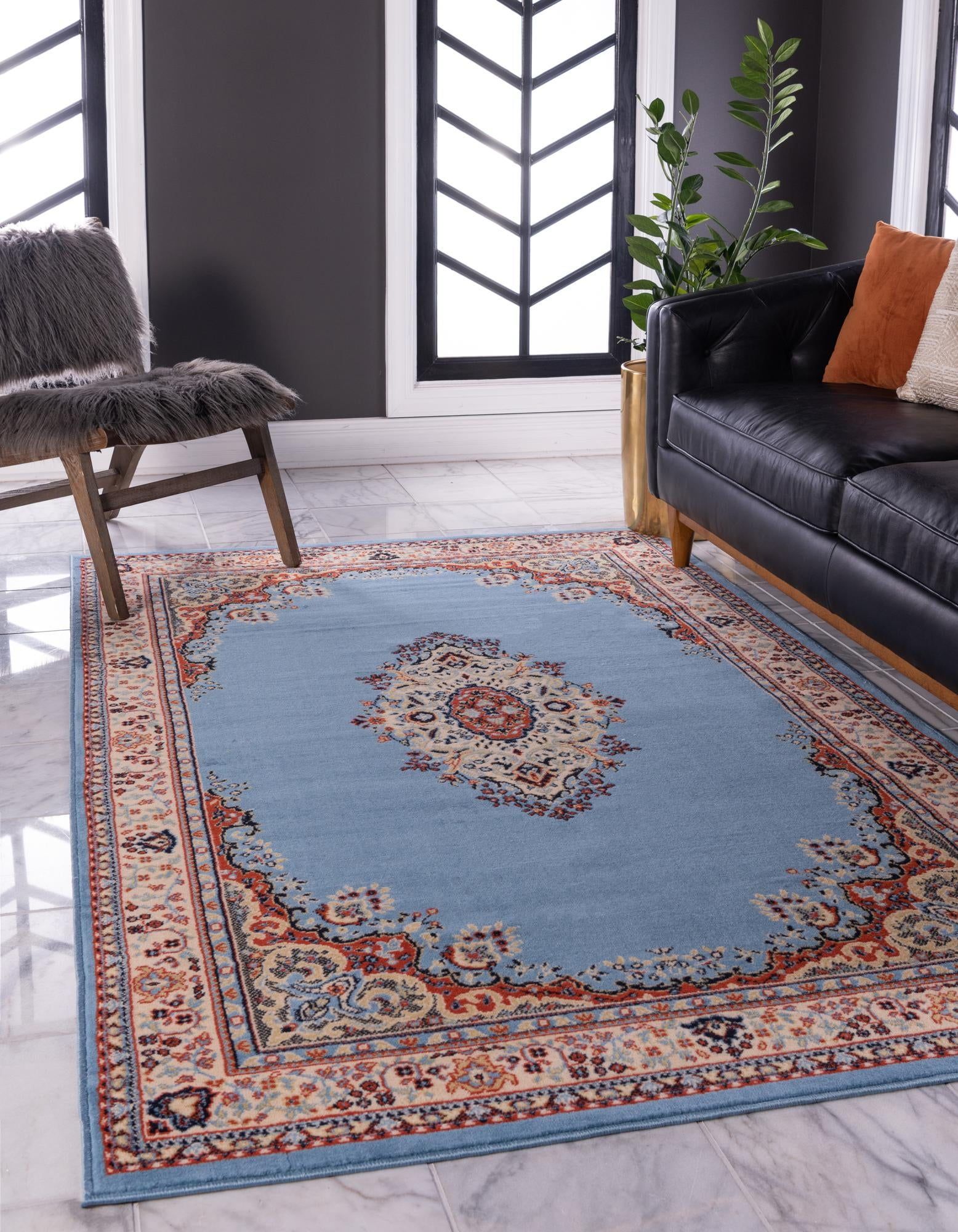 Elegant Medallion 6' x 9' Light Blue Synthetic Area Rug