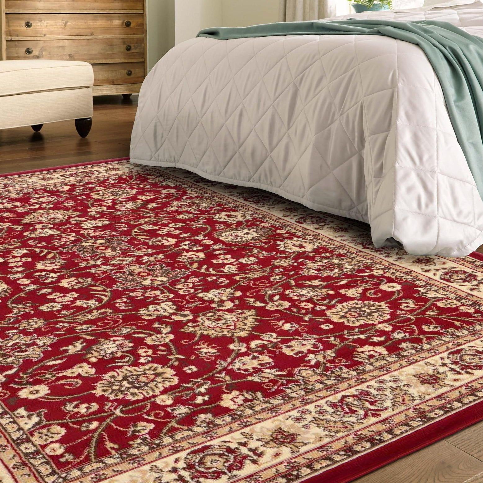 Burgundy and Ivory Synthetic Rectangular Area Rug 7' x 10'