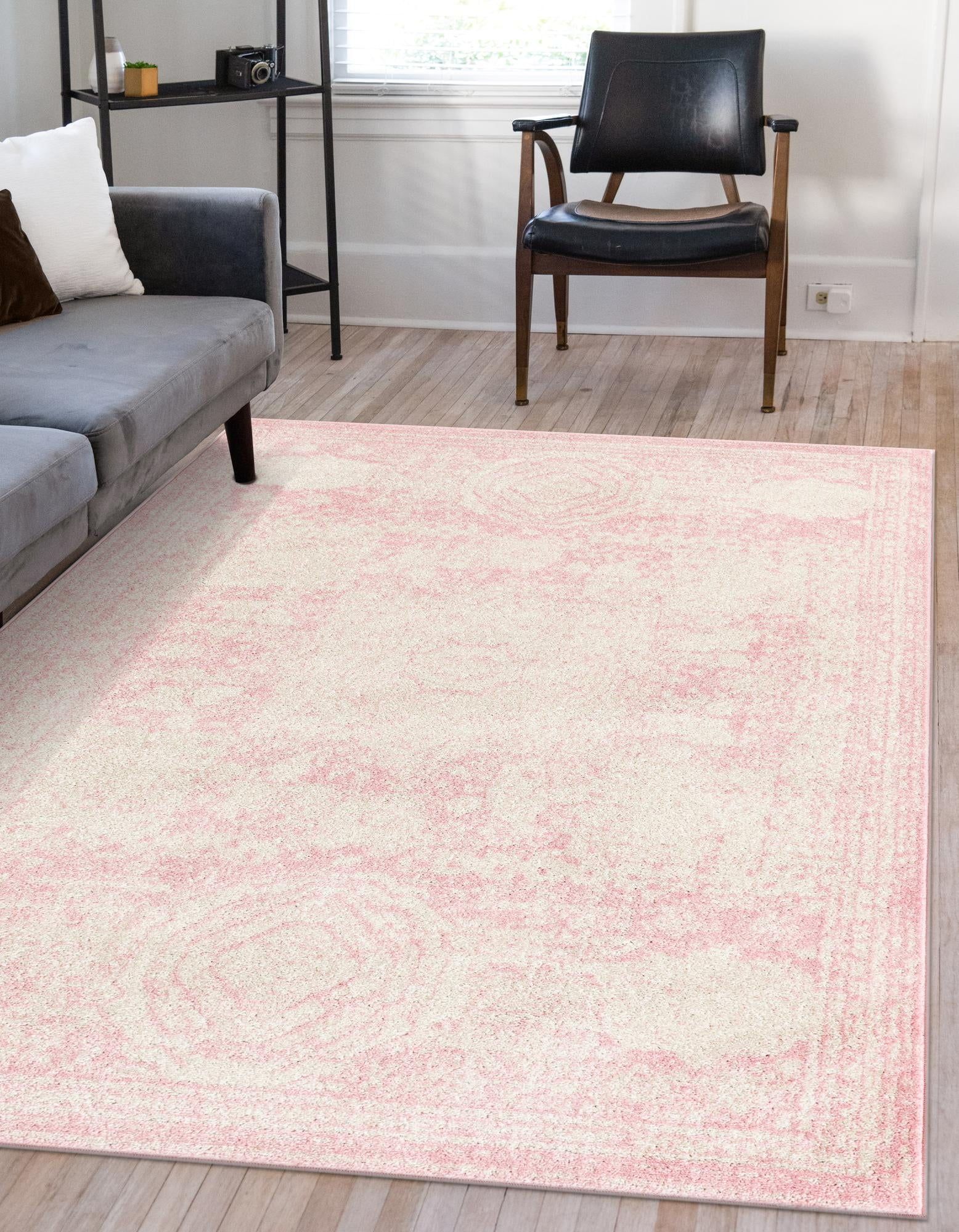 Pink and Ivory Geometric Rectangular Area Rug 8' x 11'