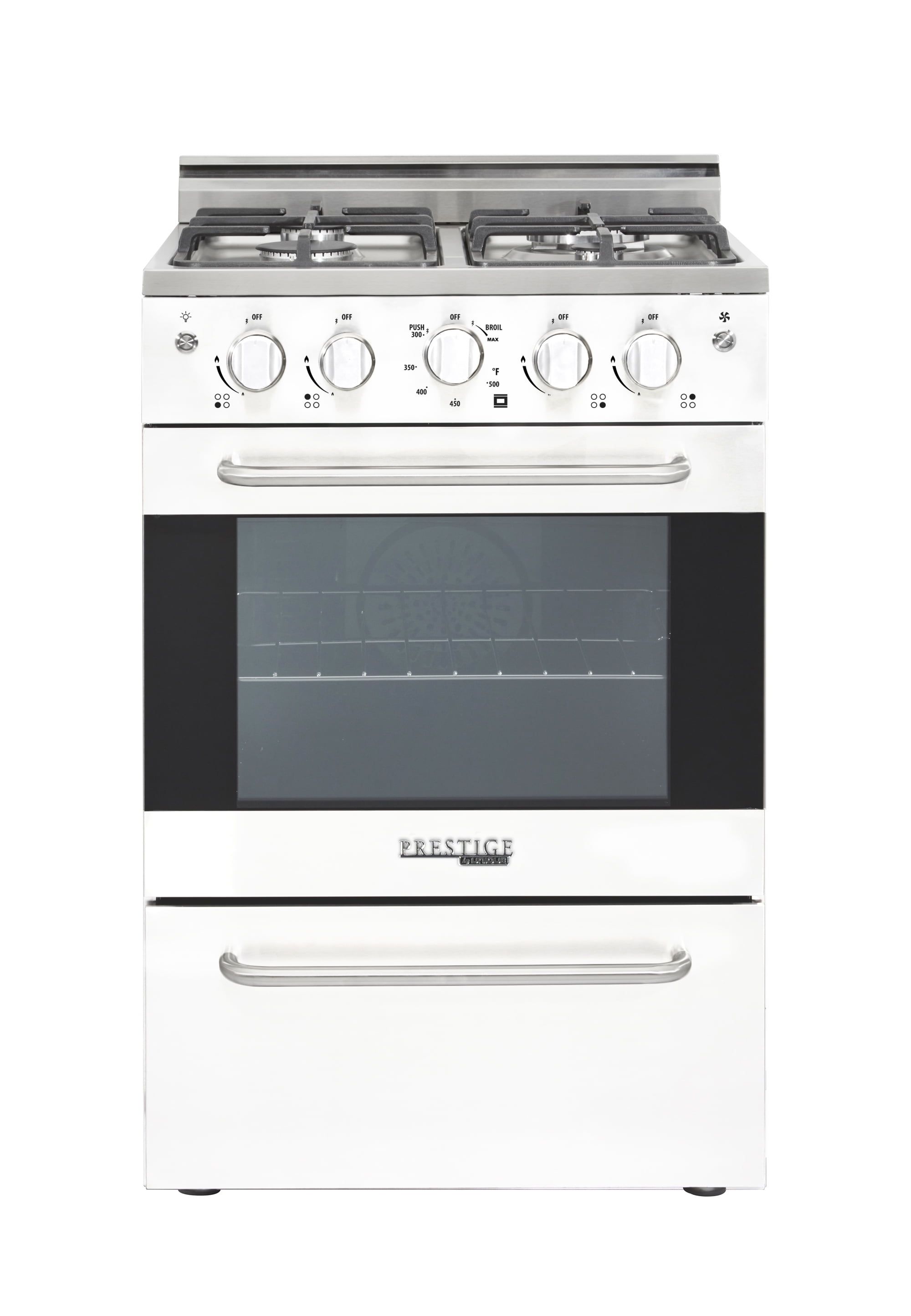 Prestige 24" White Convection Gas Range with Stainless Steel Handle