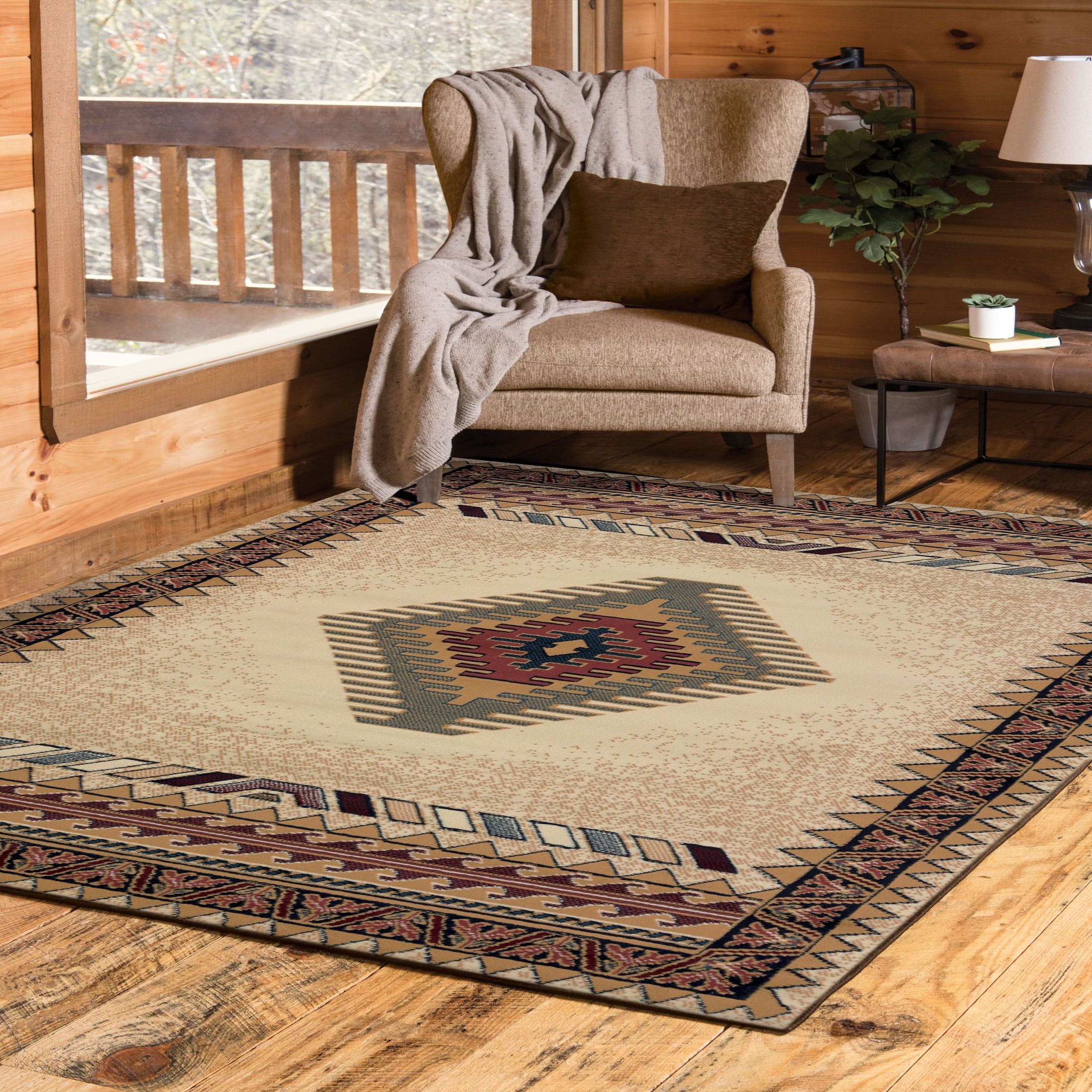 Manhattan Cream Rectangular Easy-Care Synthetic Area Rug, 5'3" x 7'6"