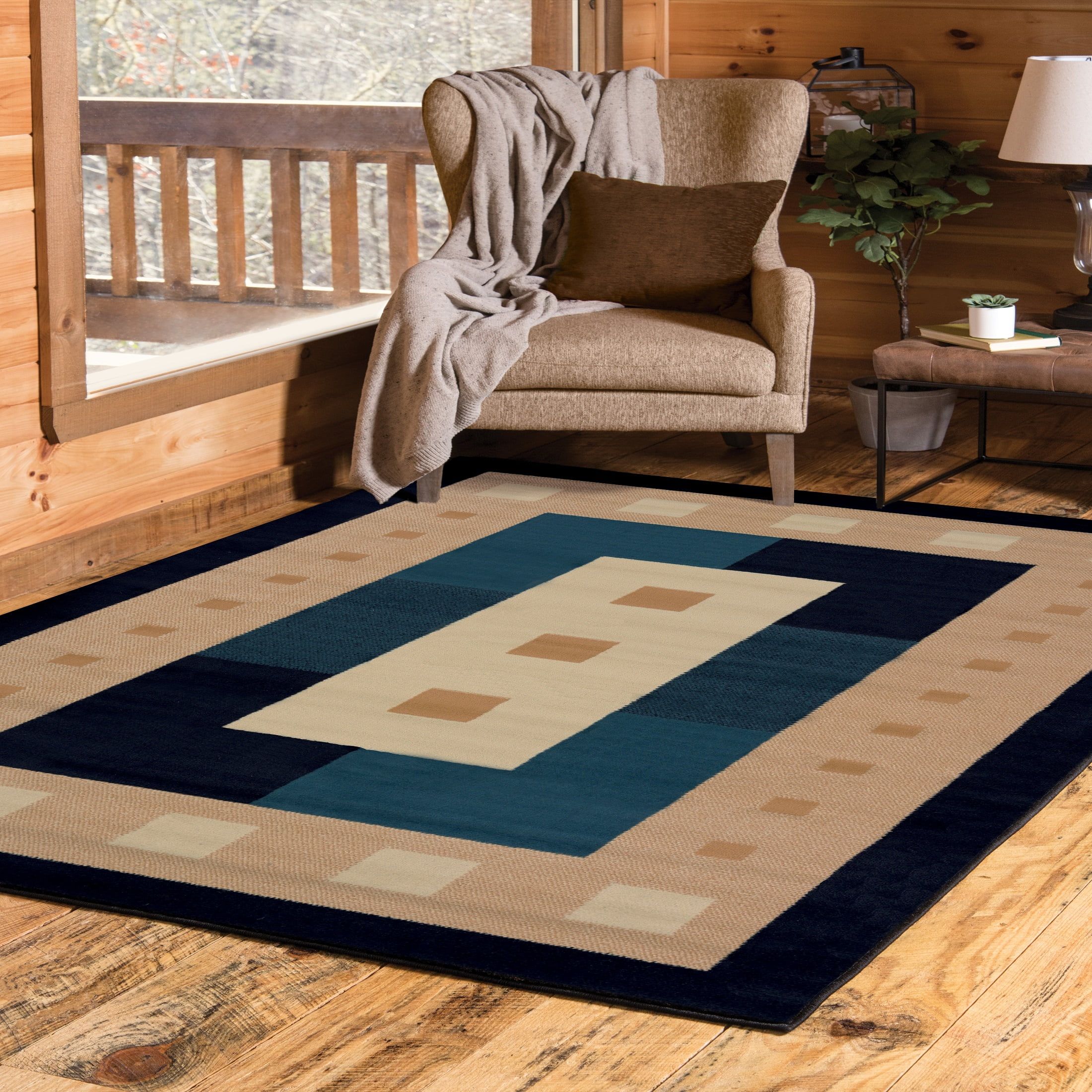 Manhattan 5'3" x 7'6" Blue Synthetic Stain-Resistant Area Rug