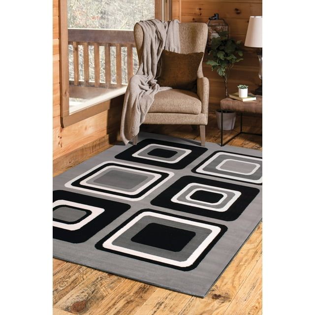 Silver Geometric 8' x 11' Stain-Resistant Area Rug