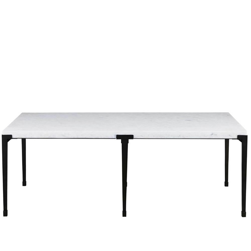 White Marble Top Coffee Table with Black Metal Legs