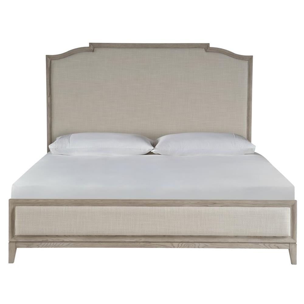 Queen Oak Wood Frame Upholstered Bed with Slats