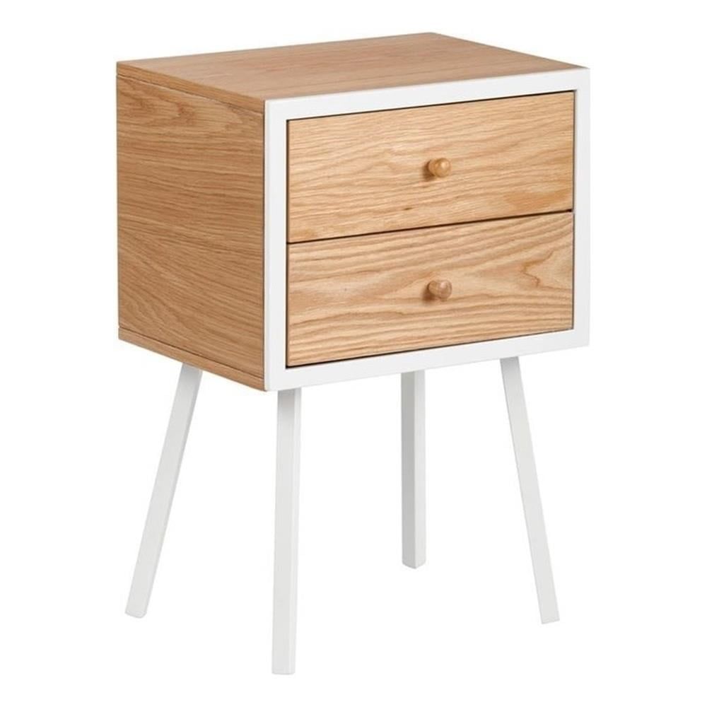 Modern Oak and White Square Side Table with Storage