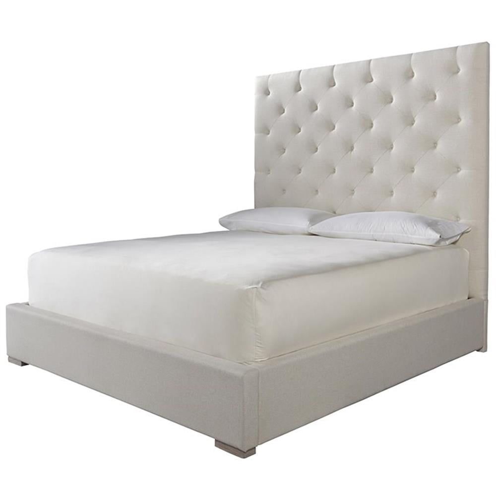 White King Upholstered Wood Frame Bed with Tufted Headboard