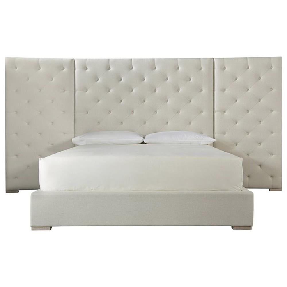 King White Upholstered Tufted Headboard Wood Frame Bed