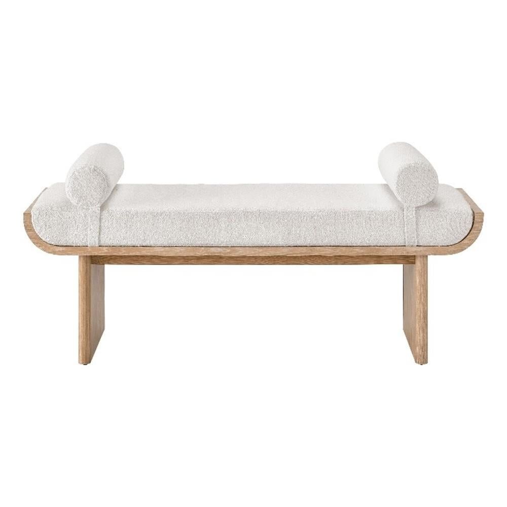 Canberra Ivory Upholstered Bench with Tech Oak Frame