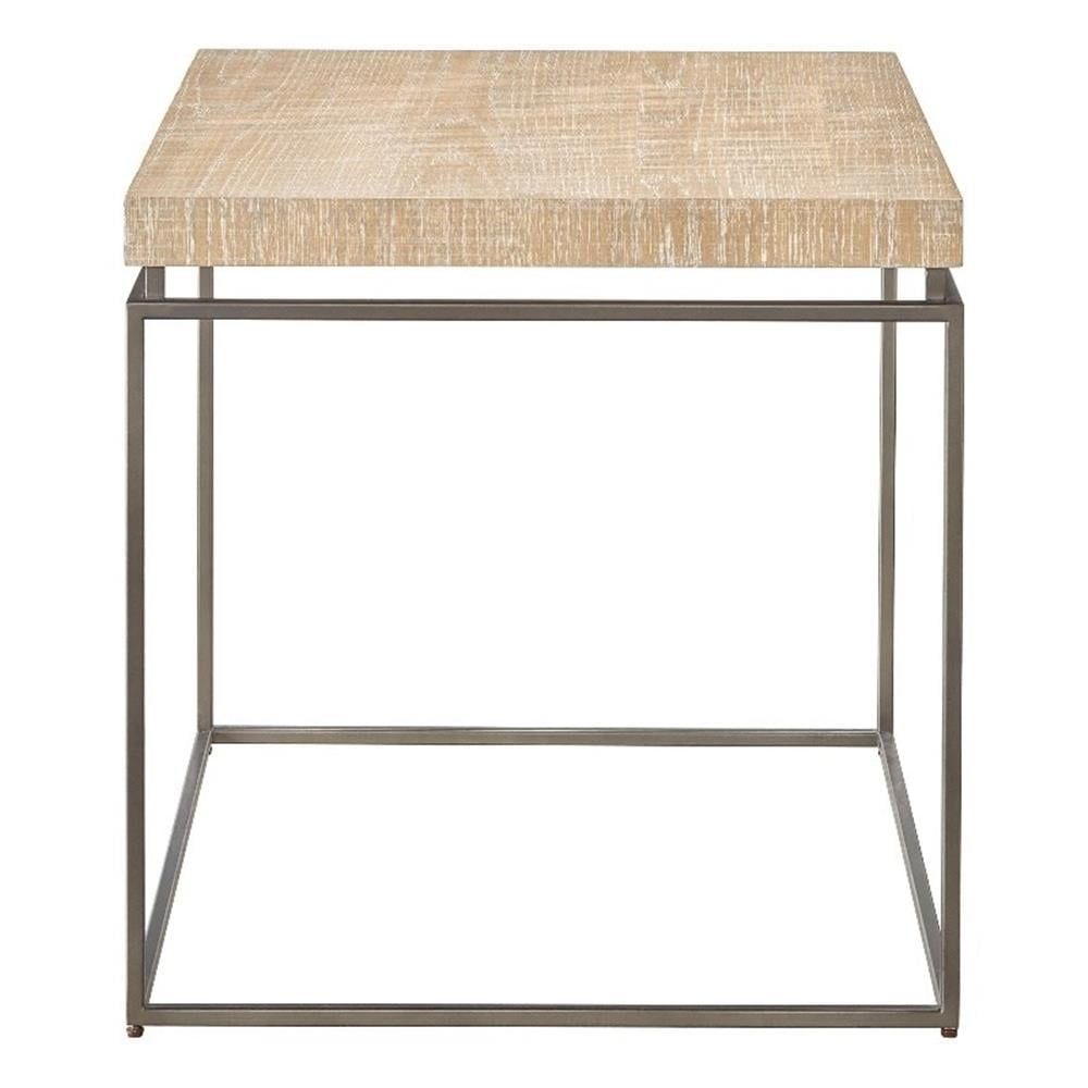 Natural Oak and Metal Modern Farmhouse End Table