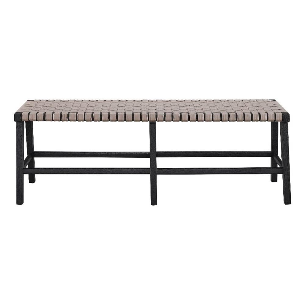 Charcoal Oak Upholstered Bench with Faux Leather Seat