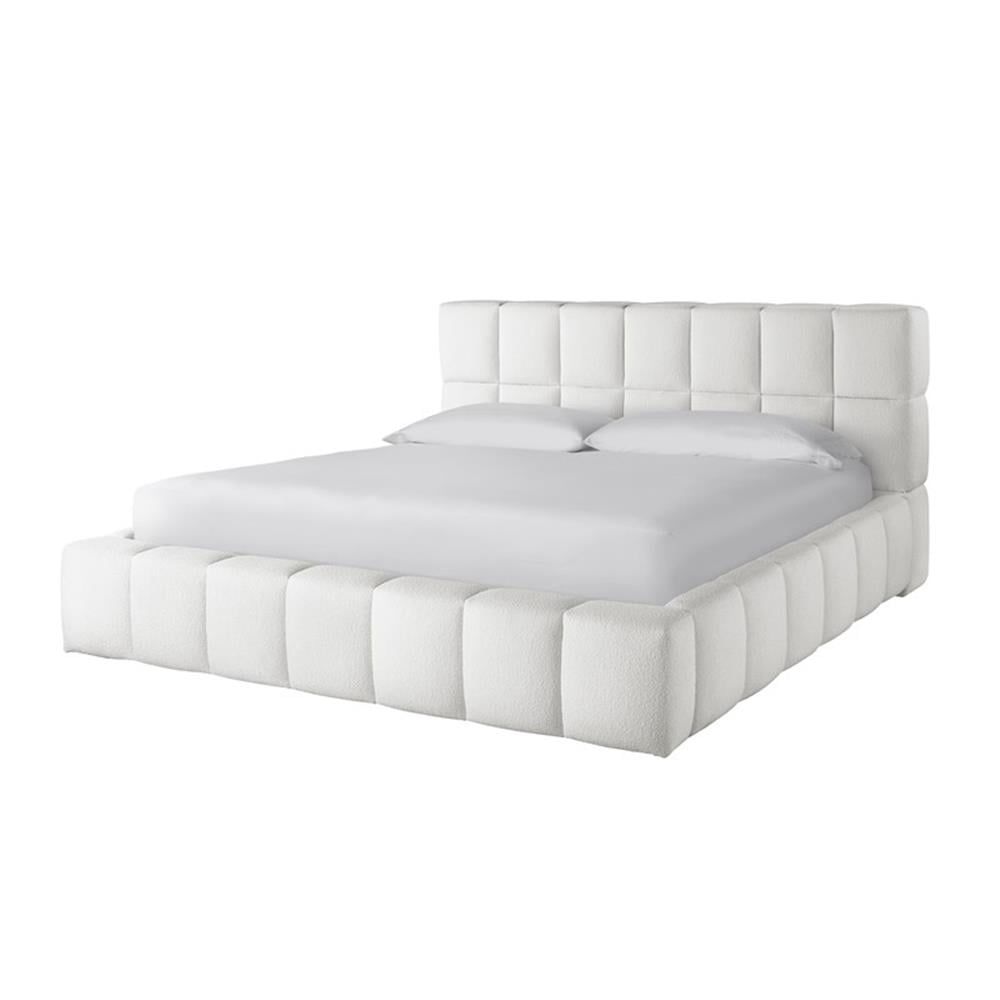 Ivory Upholstered King Bed with Rolled Cube Design