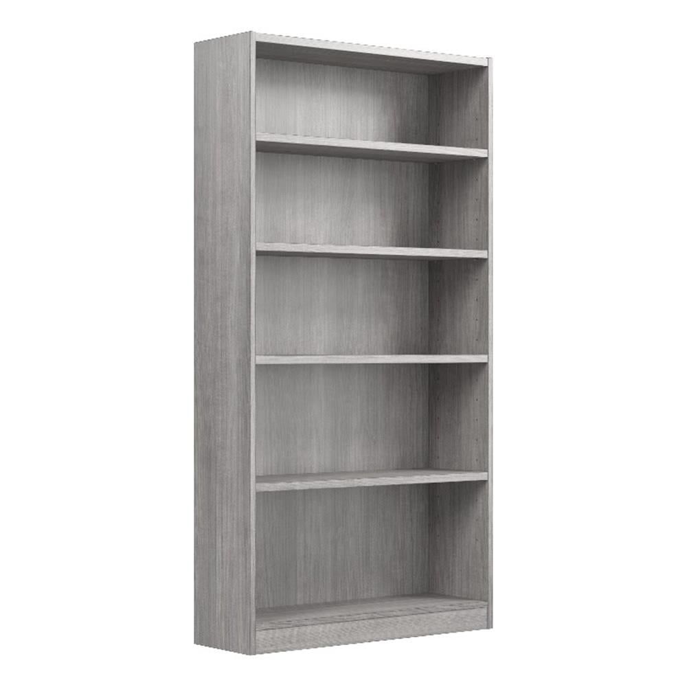 Tall Platinum Gray Adjustable 5 Shelf Bookcase in Engineered Wood