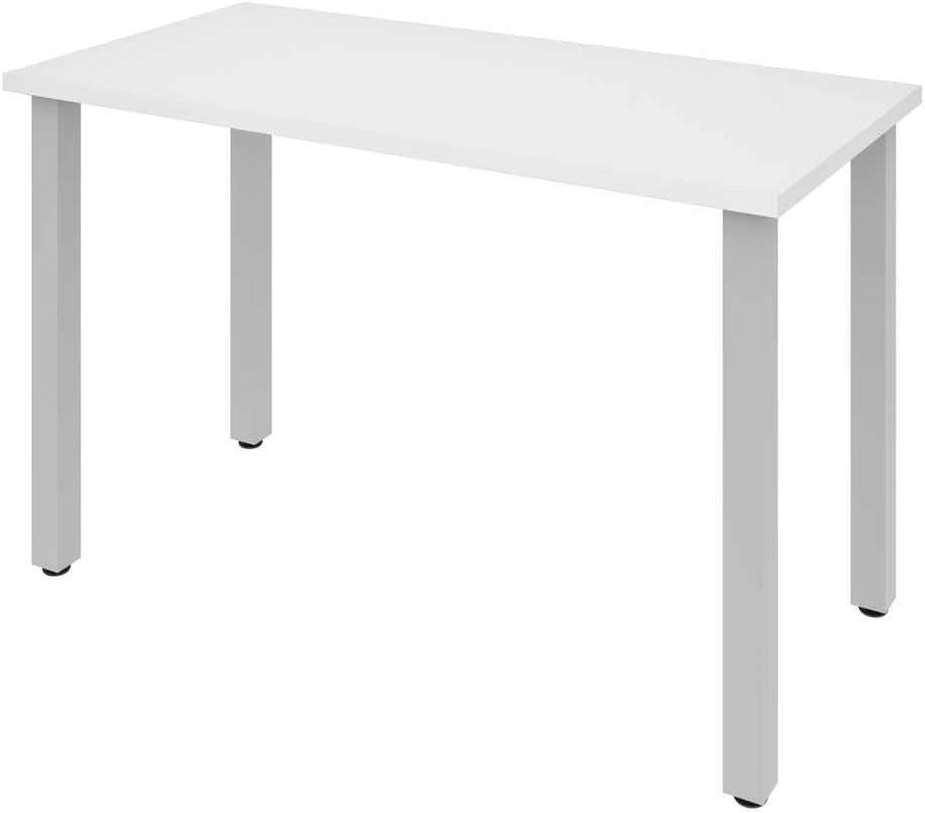 Minimalist White and Silver Office Desk with Metal Legs