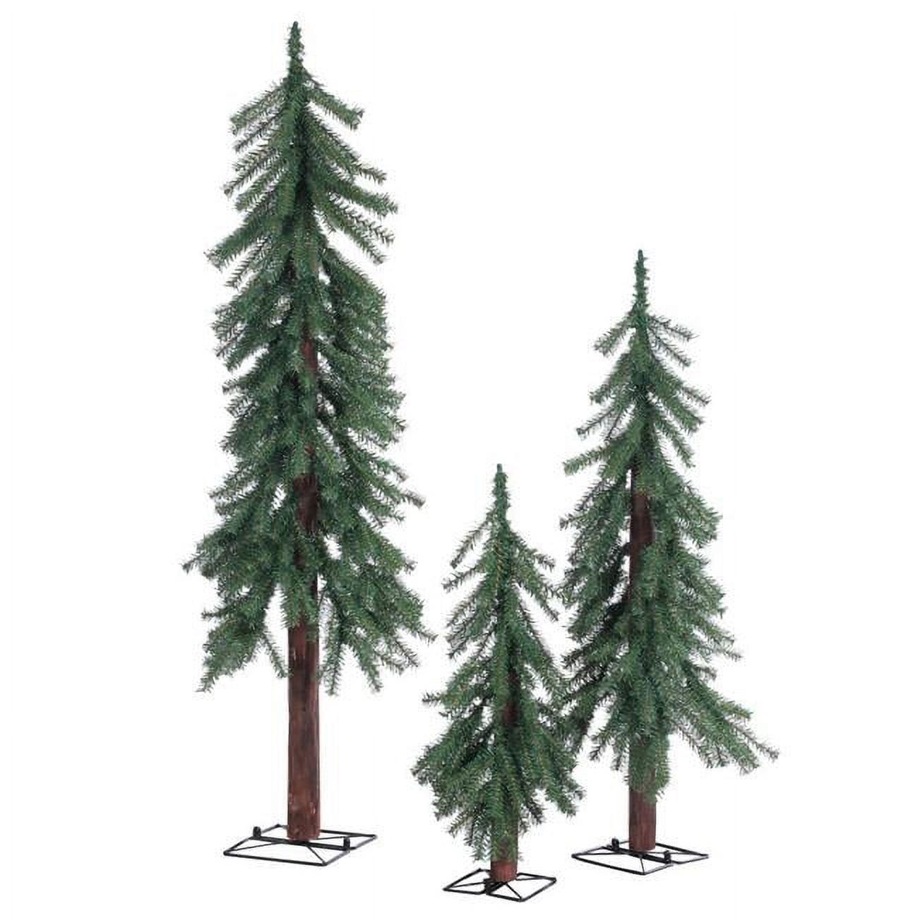 Set of 3 Unlit Green Alpine Christmas Trees with Metal Base