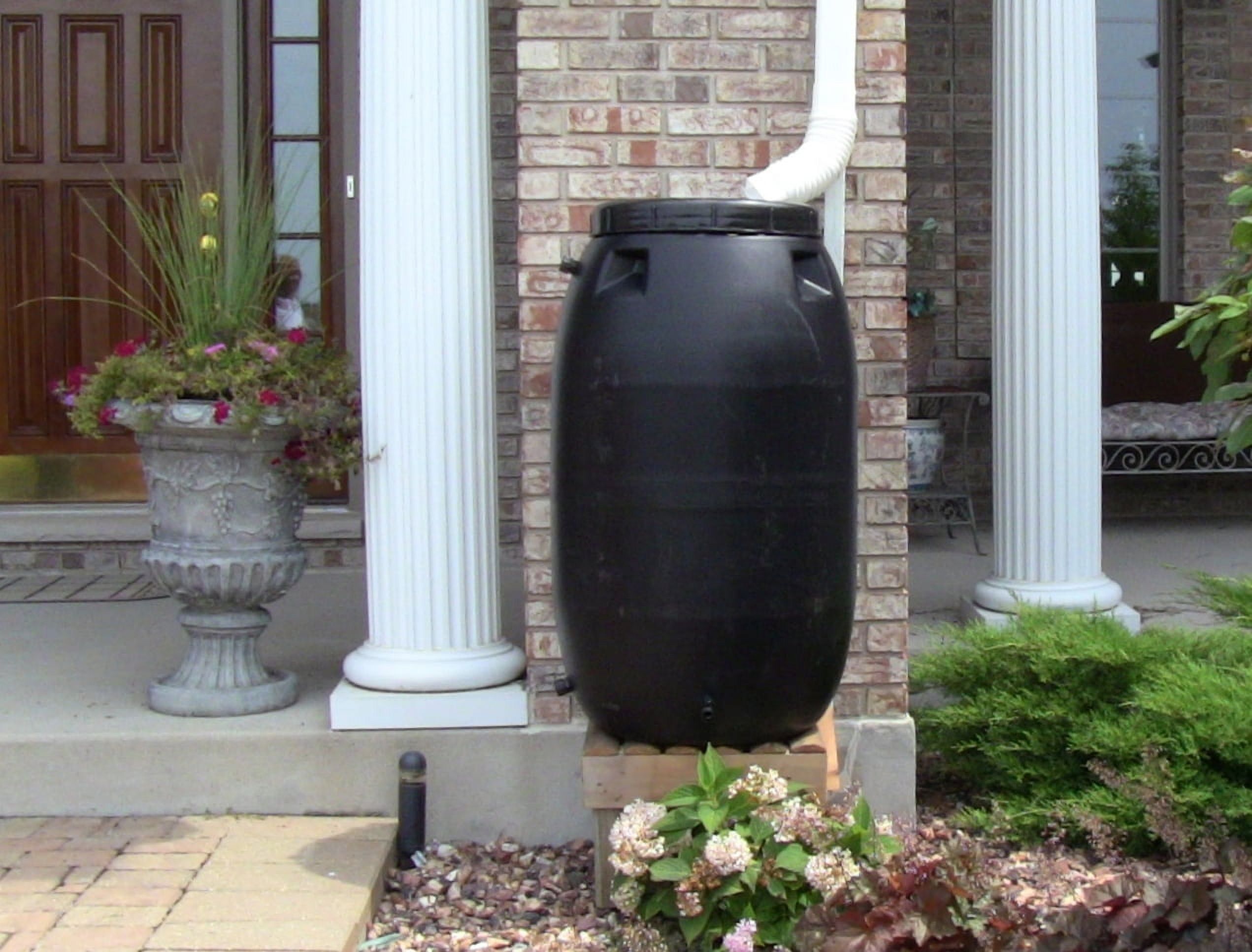 55 Gallon Black Plastic Rain Barrel with Mosquito Screen