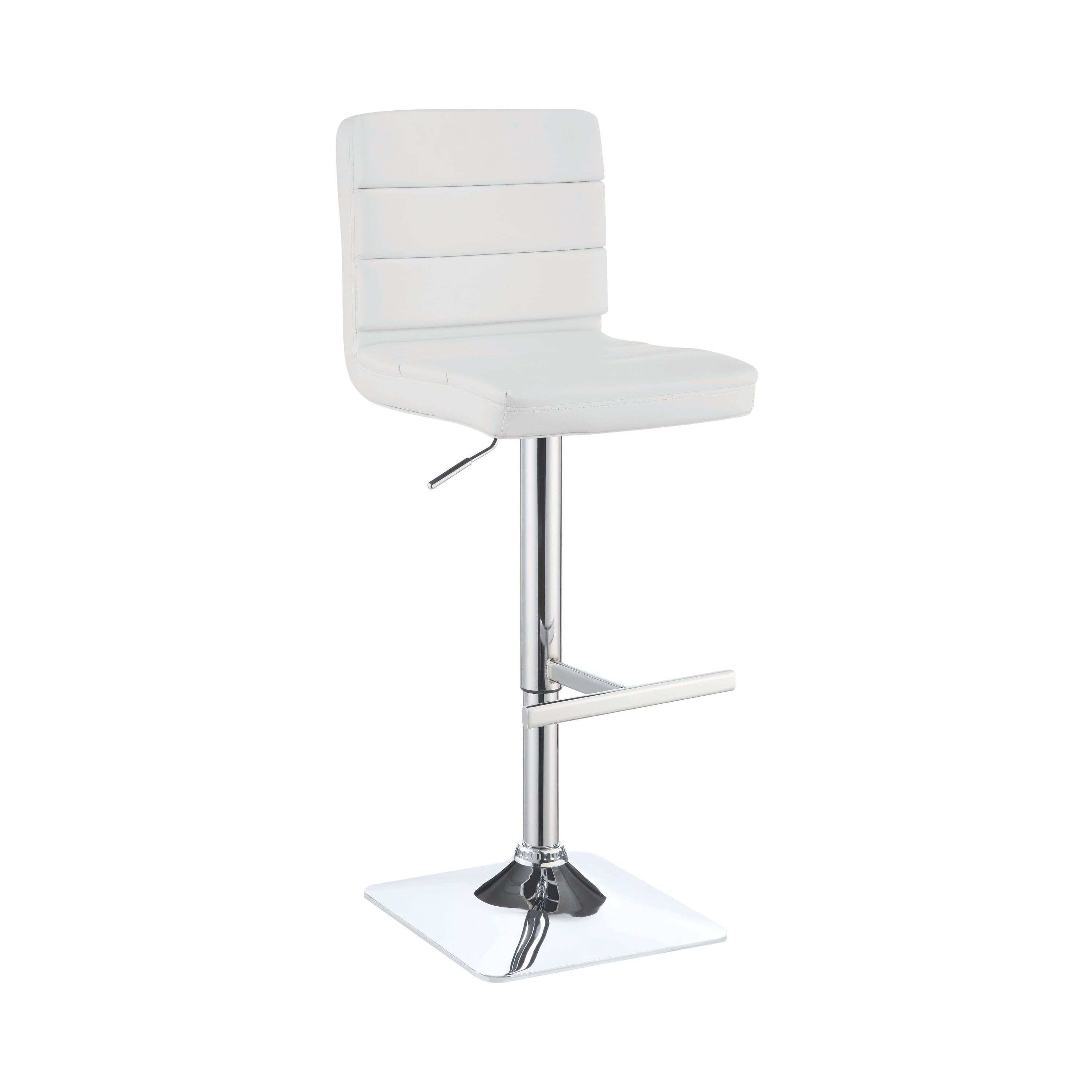 Transitional White Leather Swivel Bar Stool with Chrome Base