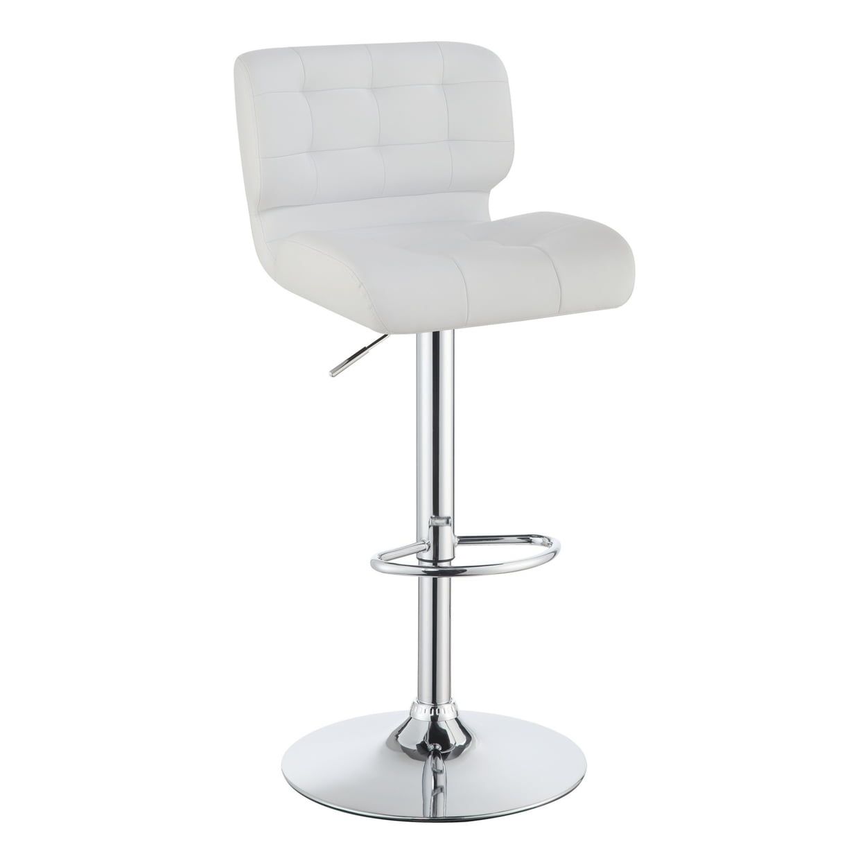 White Adjustable Leather and Metal Bar Stools Set of 2