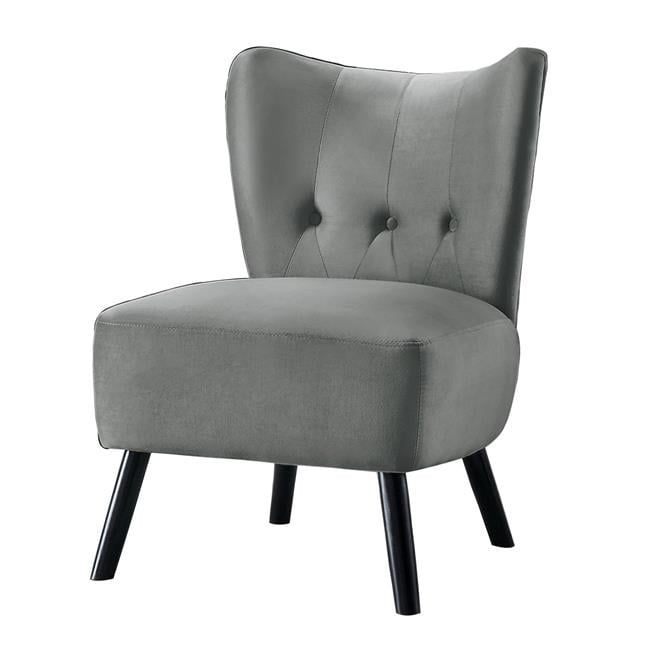 Retro Gray Velvet Armless Accent Chair with Button Tufting