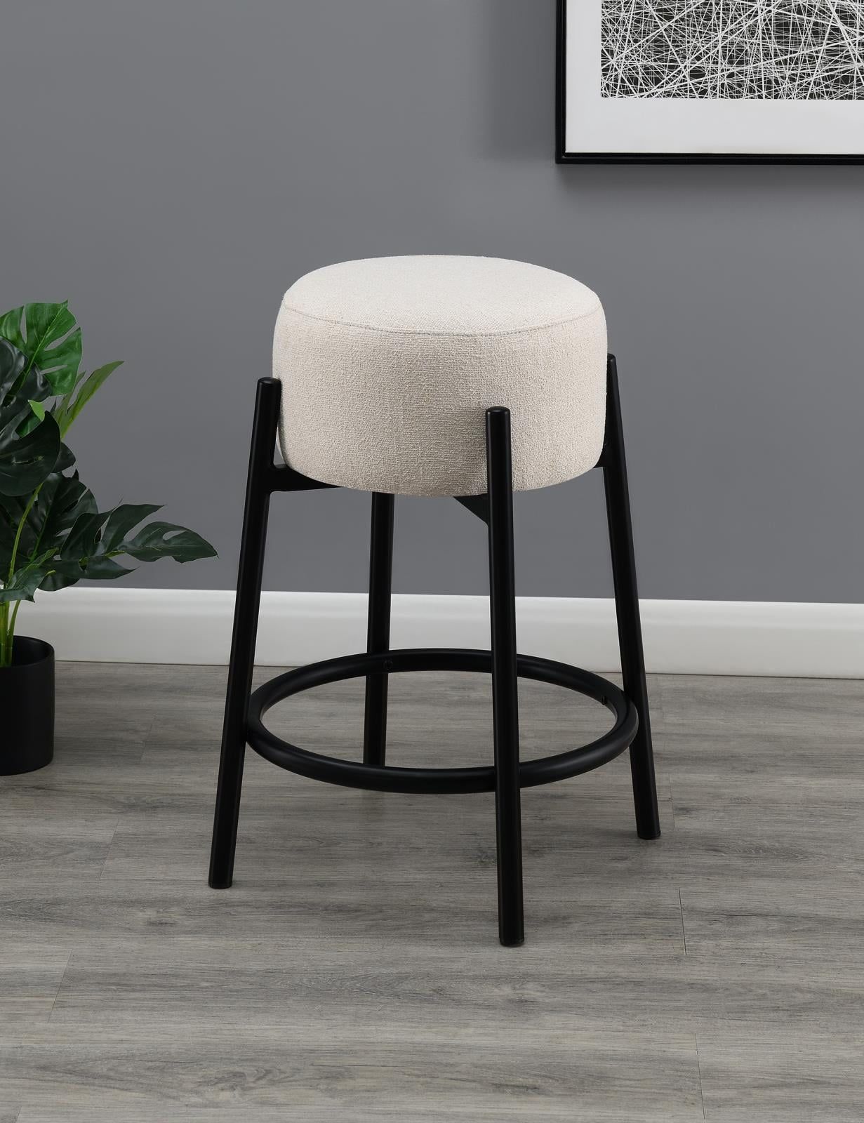 White Metal Backless Contemporary Counter Stools, Set of 2