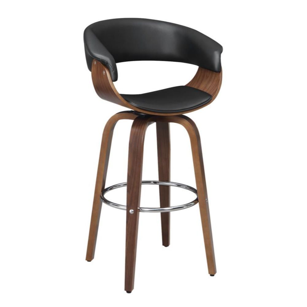 Black and Walnut Swivel Upholstered Bar Stool