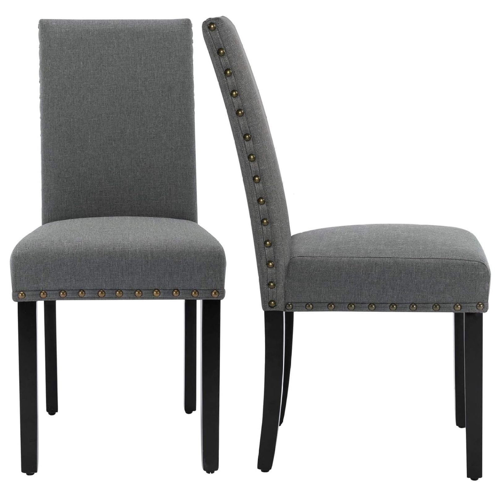 Grey Upholstered Parsons Side Chair with Nailhead Trim, Set of 2