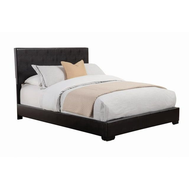 Elegant Full/Double Upholstered Bed with Faux Leather Headboard in Black