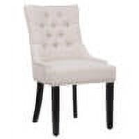 Beige Linen Tufted High-Back Wooden Side Chair