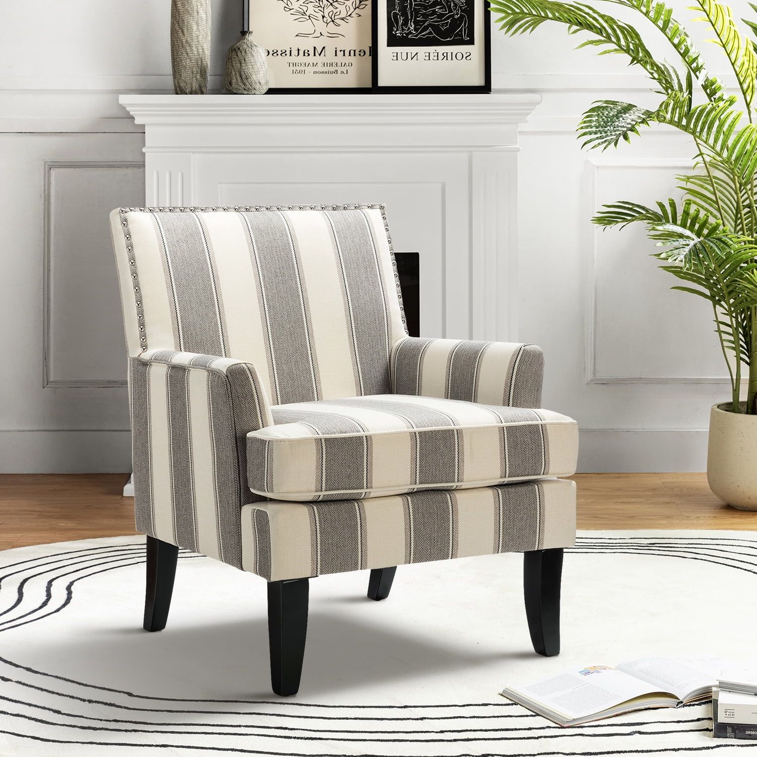 Urban Birch Gray Club Chair with Nailhead Trim