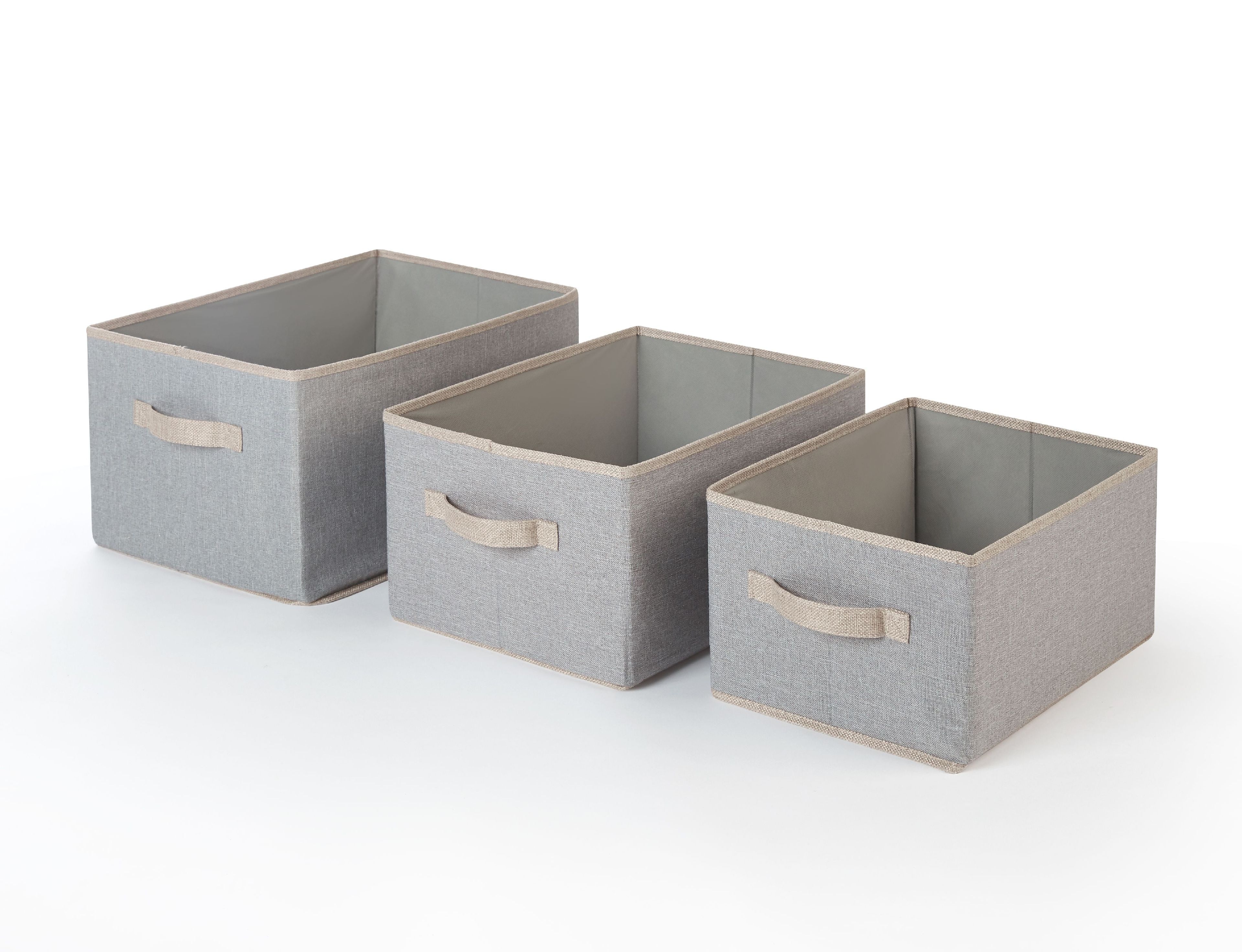 Gray Foldable Linen Storage Bins with Handles, Set of 3